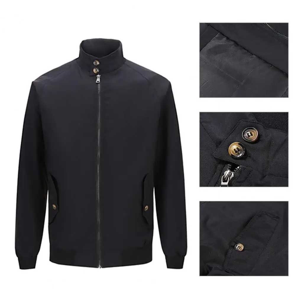 

Trendy Spring Coat Stand Collar Pockets Men Coat Wear-resistant Men Jacket
