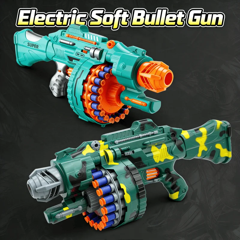Фото Игрушечный пистолет Nerfs Gatling с электрической системой непрерывной стрельбы, мягкими пулями и дротиками с присосками из EVA для детей и мальчиков, идеальный подарок №1