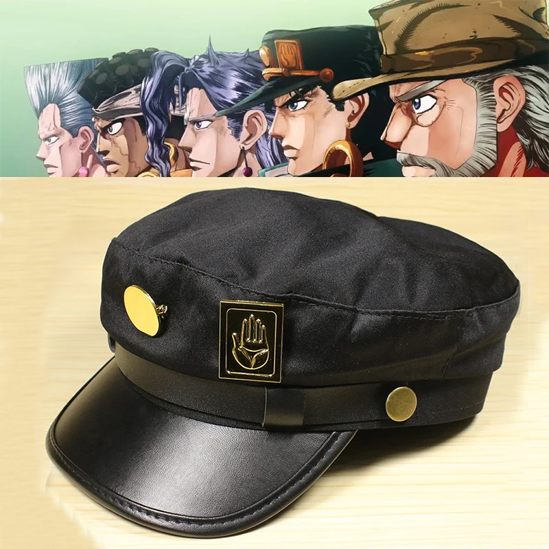 Anime JoJo's Bizarre Adventure Jotaro Kujo Joseph Army Military JOJO Cap Hat+Badge Animation around Free shipping