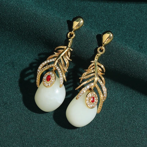 Серьги-капельки STALAIT из меди с золотым покрытием, белые цветы, агат