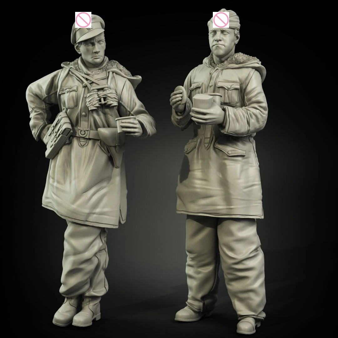 

1/35 Scale Die-Casting Resin Soldier Figure Model Kit WWII Soldier 2 People Eating Self-Assembly Unpainted DIY Toys Figurine