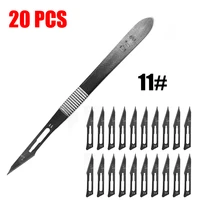 20pcs 11 carbon steel scalpel blades 1pc handle scalpel diy cutting tool pcb repair knife utility carving cutter
