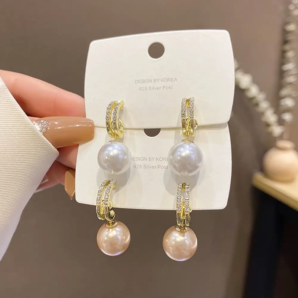 

Exquisite Rhinestone Pearl Stud Earrings For Women Girls Simple Luxury Dangle Earrings Multiple Wearing Methods Gift Jewelry