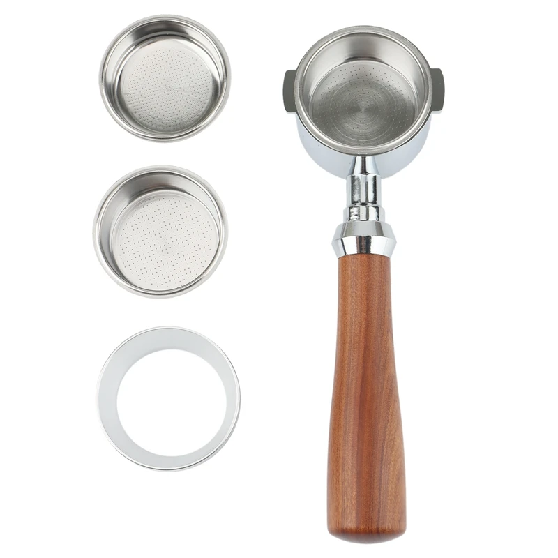 

Bottomless Portafilter Espresso Coffee Machine Wood Handle Filter With 51MM Coffee Basket Powder Bowl Cup