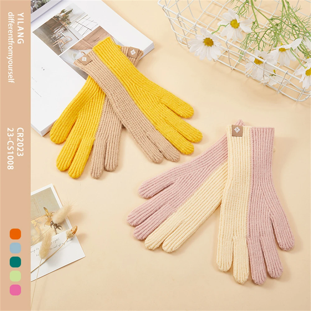 

Женские вязаные перчатки с цветными блоками, зимние теплые рукавицы для сенсорного экрана, высококачественные велосипедные перчатки с раздельными пальцами, рождественский подарок