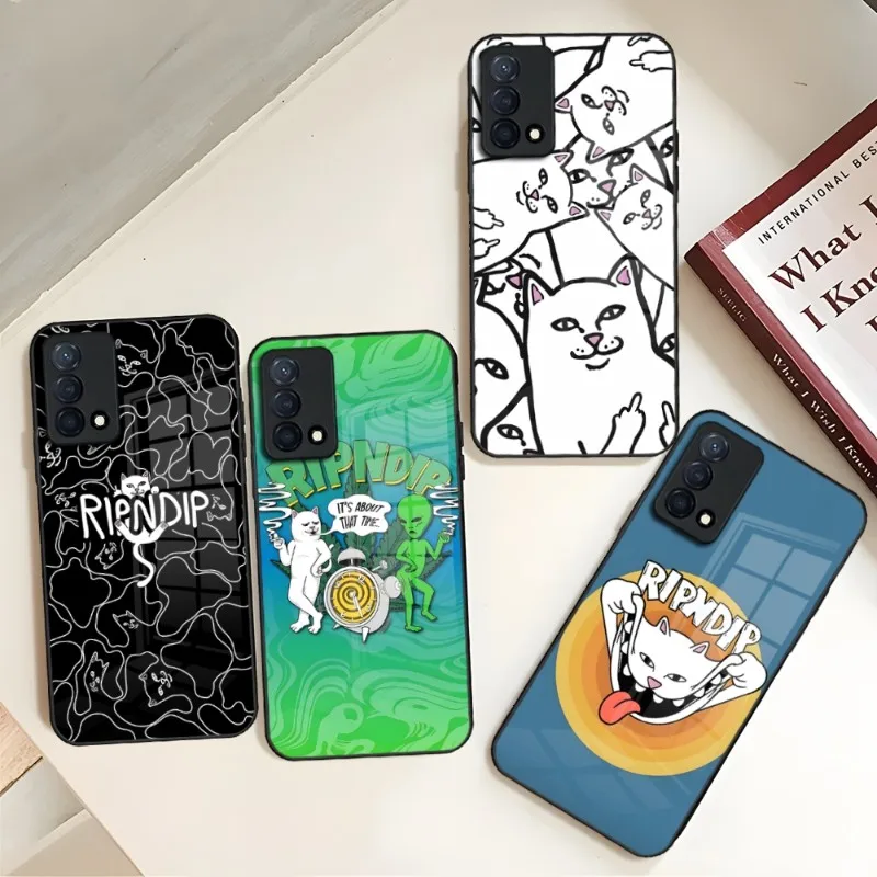 

Middle Cute Fingers Cat-RIPNDIPS Phone Case Glass For Huawei P50 P40 P20 P30 P10 P9 Smartp Z Y6 7 Honor 30 50 60 Pro Plus Cover