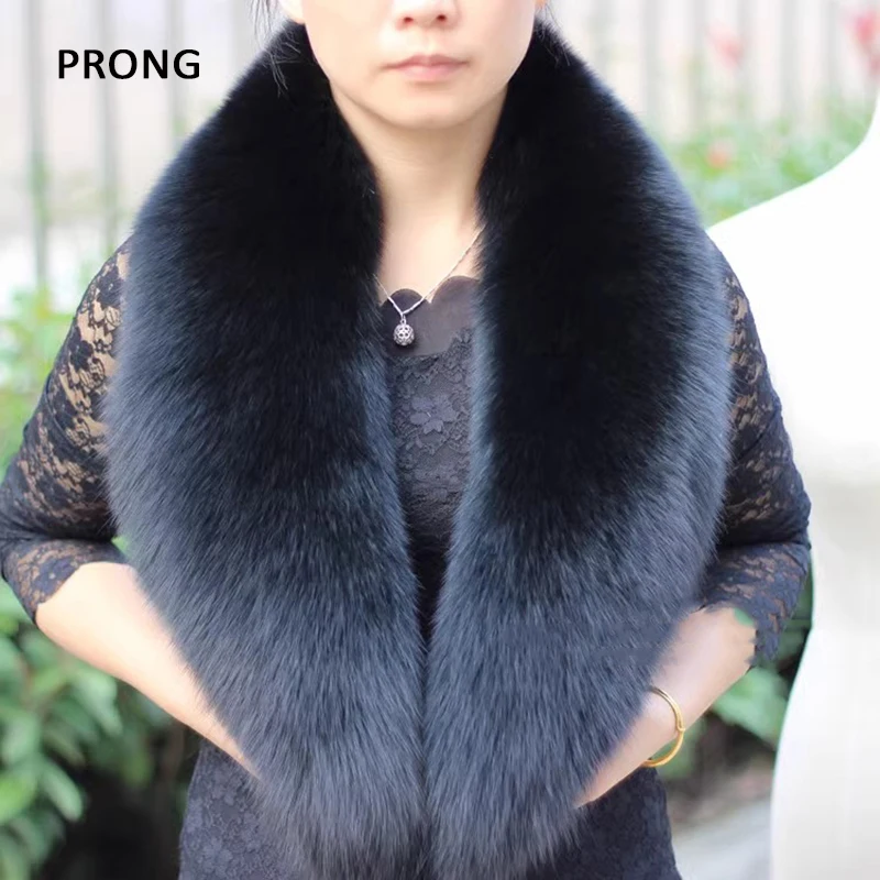 Зимний черный воротник из натурального лисьего меха шарф женский роскошный