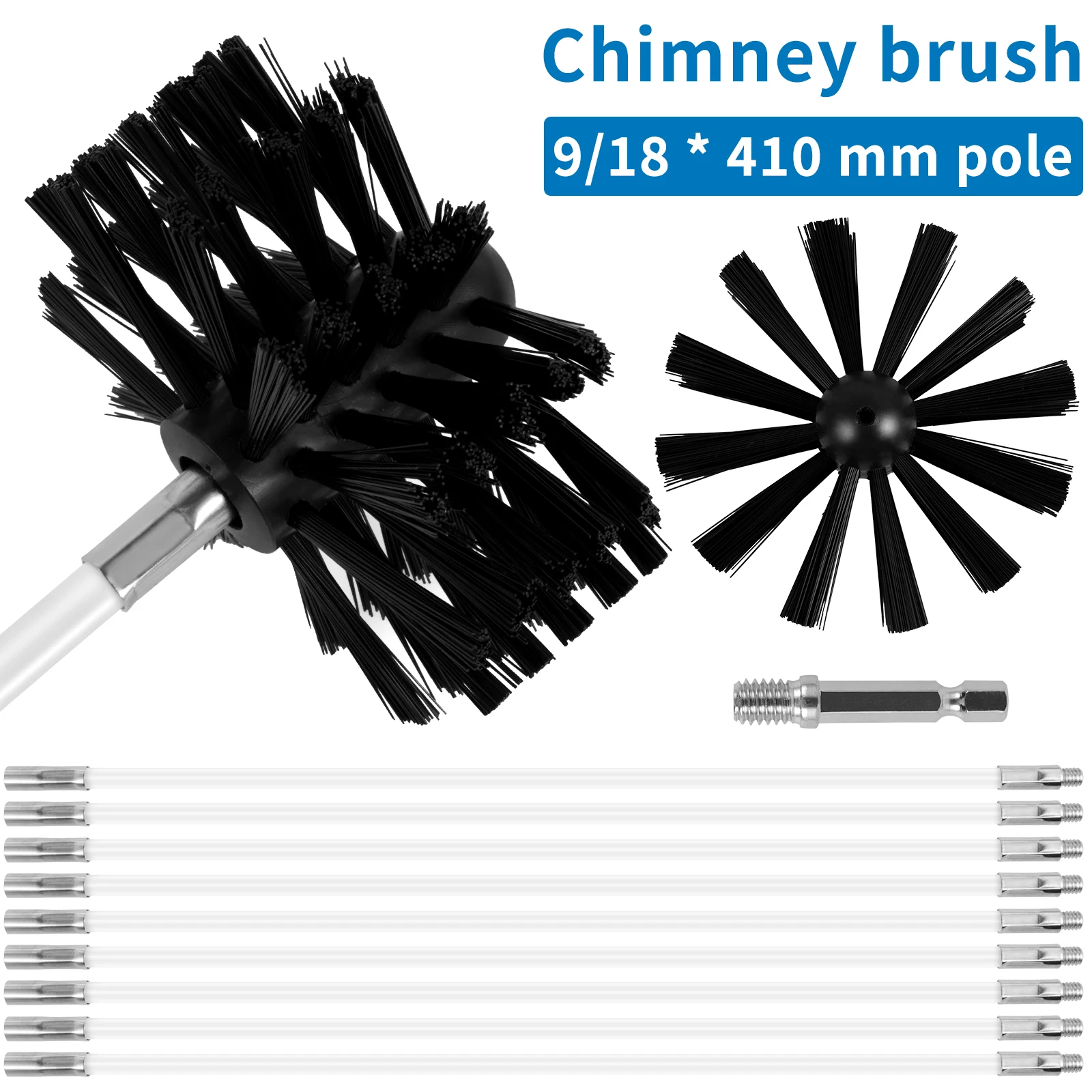 

Chimney Cleaning Brush Extendable Flexible Dryer Vent Cleaner Soft Bristle Effective Air Duct Cleaning Tool with 9/18 Rods Hex