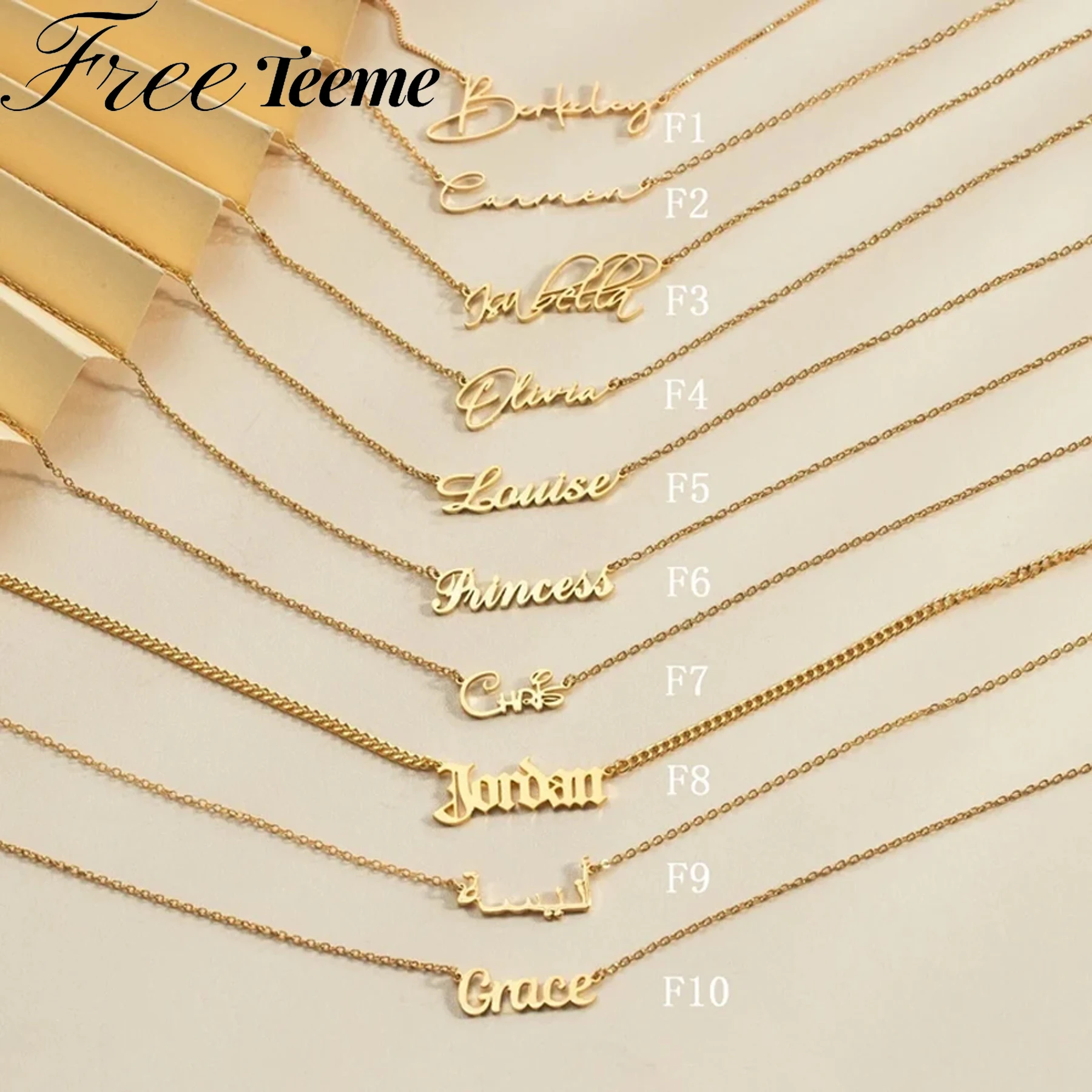 Freeteeme персонализированное имя ожерелье различные шрифты стиль коробка цепочка
