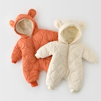 infant baby girl cotton clothes winter bear ear boy hooded jumpsuit for newborns plus velvet solid young childrens clothing