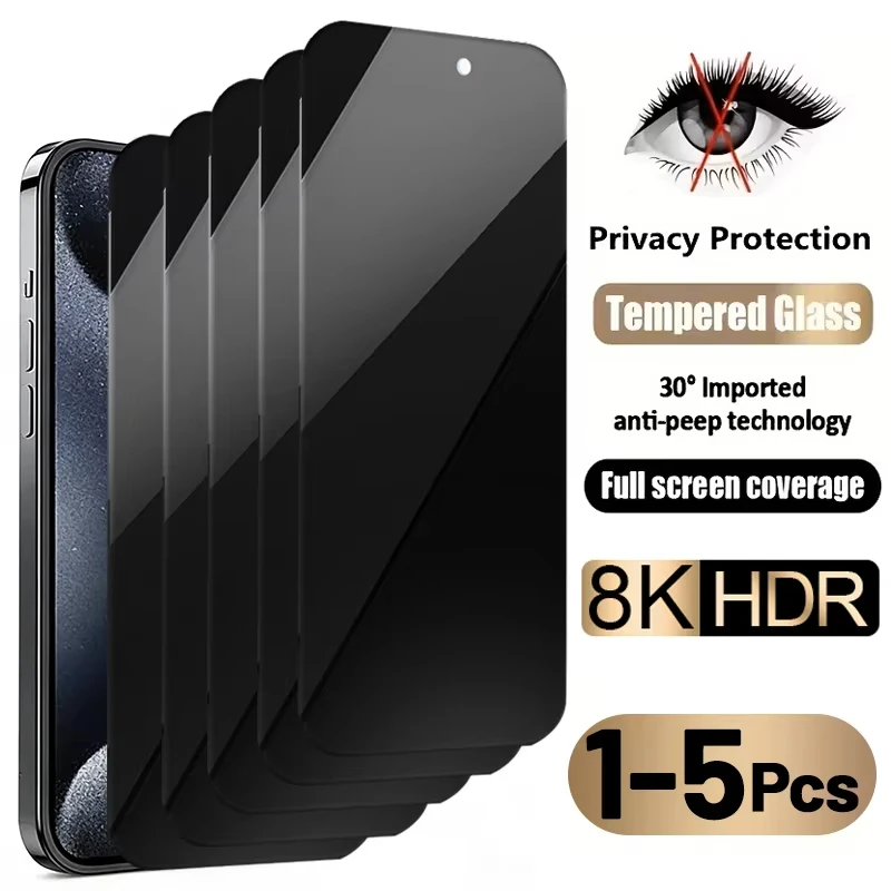 Фото Полноэкранная защитная пленка от подглядывания для iPhone 15 16 17 Pro Max, закаленное стекло для iPhone 13 12 Mini 11 14 Pro 16e Plus XR SE №1