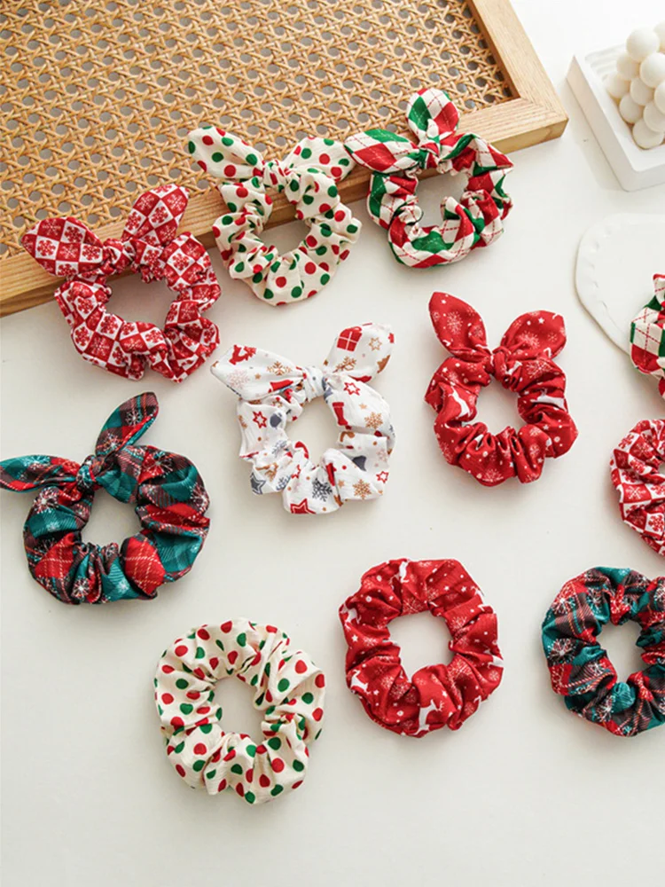 

Christmas Hair Scrunchies Elk Santa Claus Hair Rope Ponytail Elastic Hairband Xmas Hair Accessories Cartoon Snowflake Hair Ties