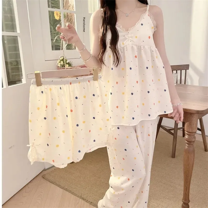 Новая женская одежда для сна в деревенском стиле комплект из трех предметов