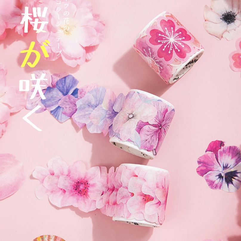 

50Pcs/Roll Sakura Washi Tape Stickers Stationery Masking Tape Journal Supplies Flower Diary Washitape Decorative Adhesive Tape