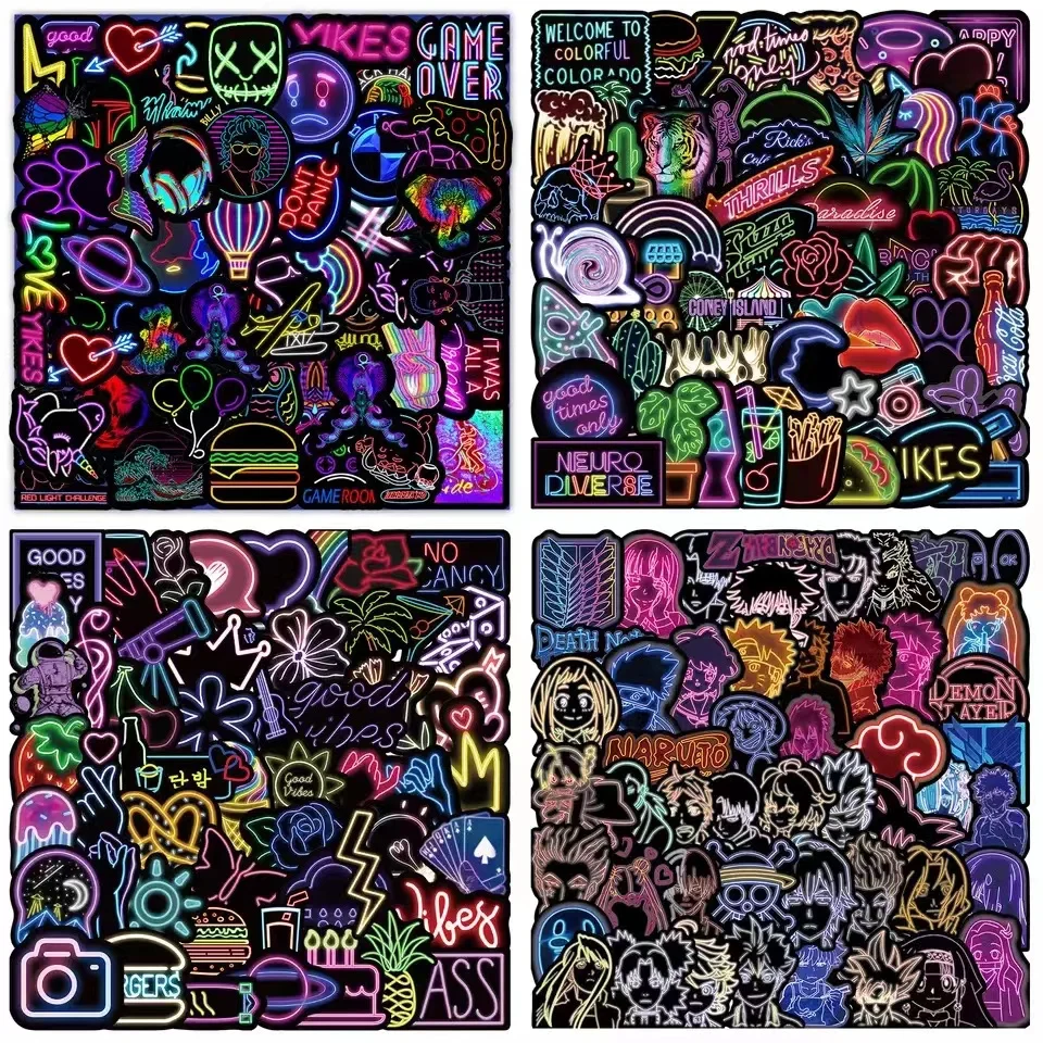 

50Pcs Mix Neon Light Anime Graffiti Stickers Kids Toys DIY Laptop Guitar Motorcycle Skateboard Cartoon Waterproof Cool Sticker