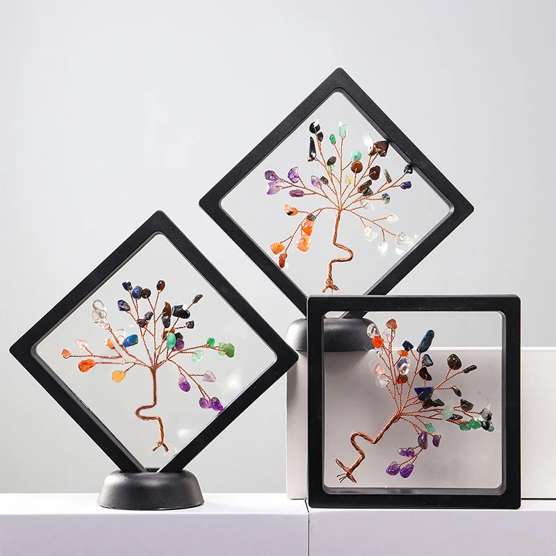 

Драгоценные камни счастливое дерево украшение домашний декор натуральное дерево жизни рейки черная рамка фэн-шуй художественные изделия п...