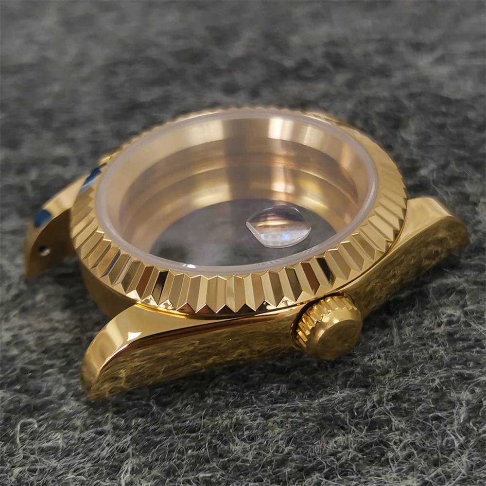 PVD Gold Stainless Steel Watch Case 39mm Transparent Bottom Cover Oyster Type Sapphire Mirror Case For NH35 NH36 Movement