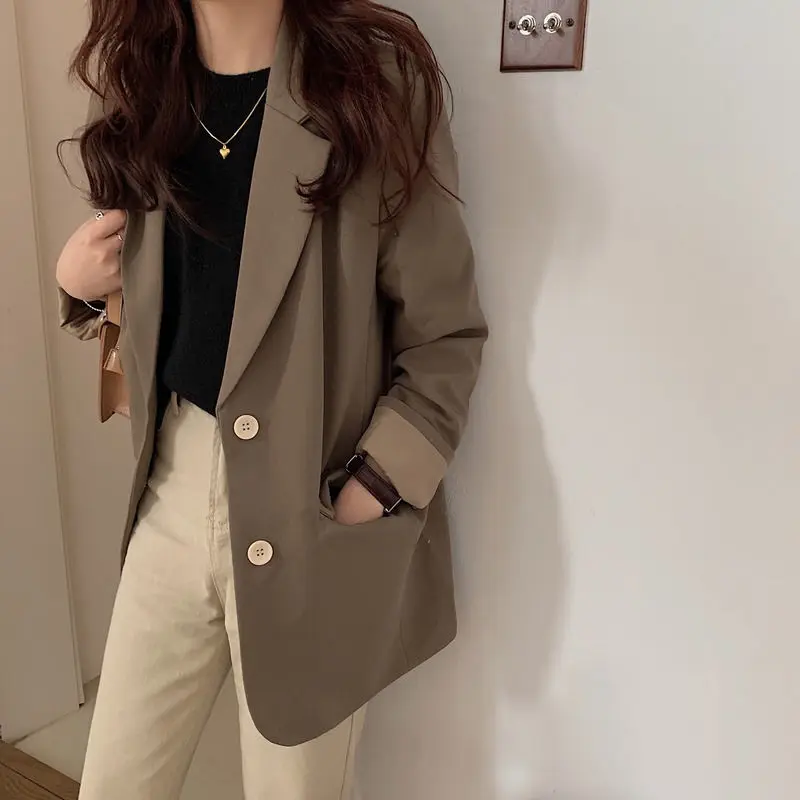 

Autumn Spring New Coffee Color Suit Coat Female Korean Loose Design Student