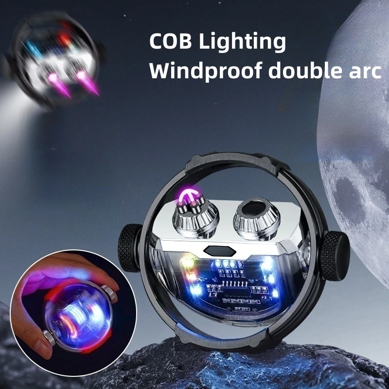 

Decompression Gyro Windproof Double Arc Pulse Flameless Lighter USB Charging LED Display COB Lighting Cigar Lighter Men's Tools