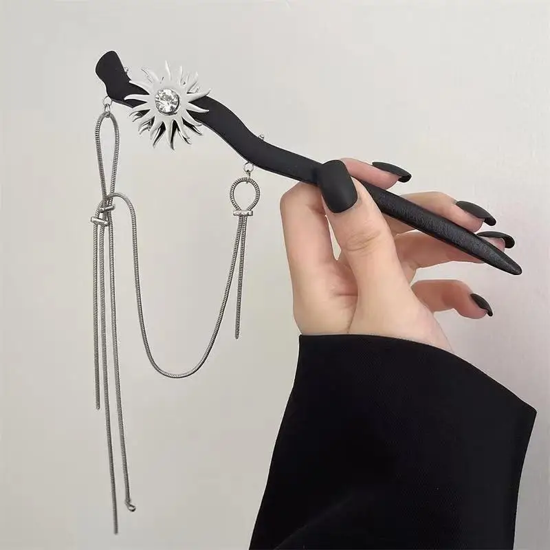 

Vintage Simple Ebony Sunflower Zircon Tassel Hair Stick For Women Chopsticks Hairpin Wedding Party Hair Jewelry Accessories