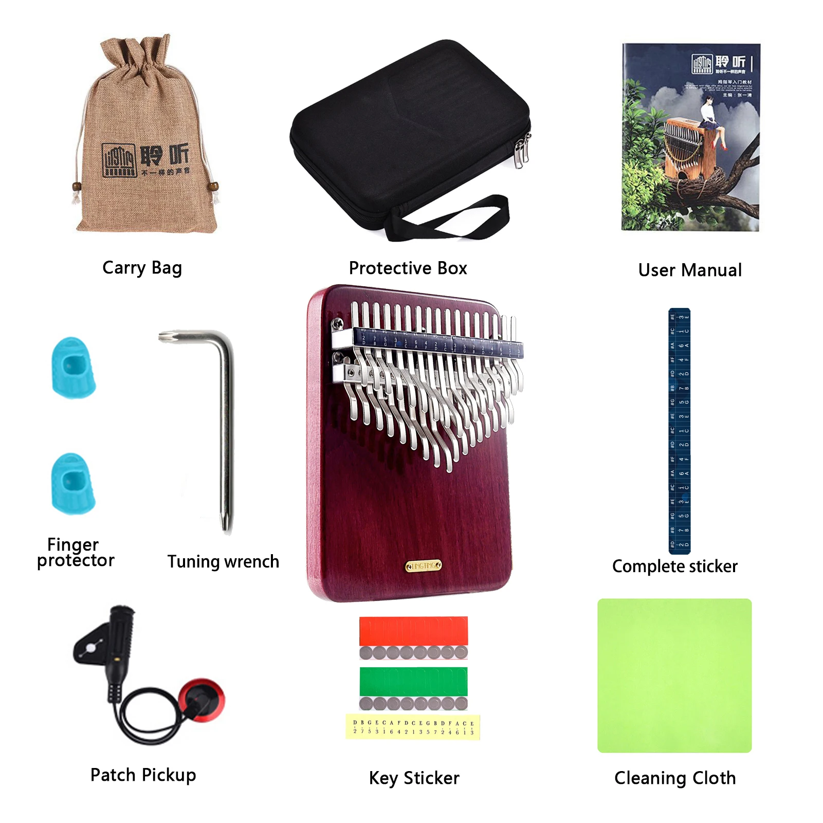 LingTing Kalimba 34 keys Thumb Piano Mbira Finger Piano Gift for Kids Adult Beginners Professional（LT-K34V,snow whisperer)