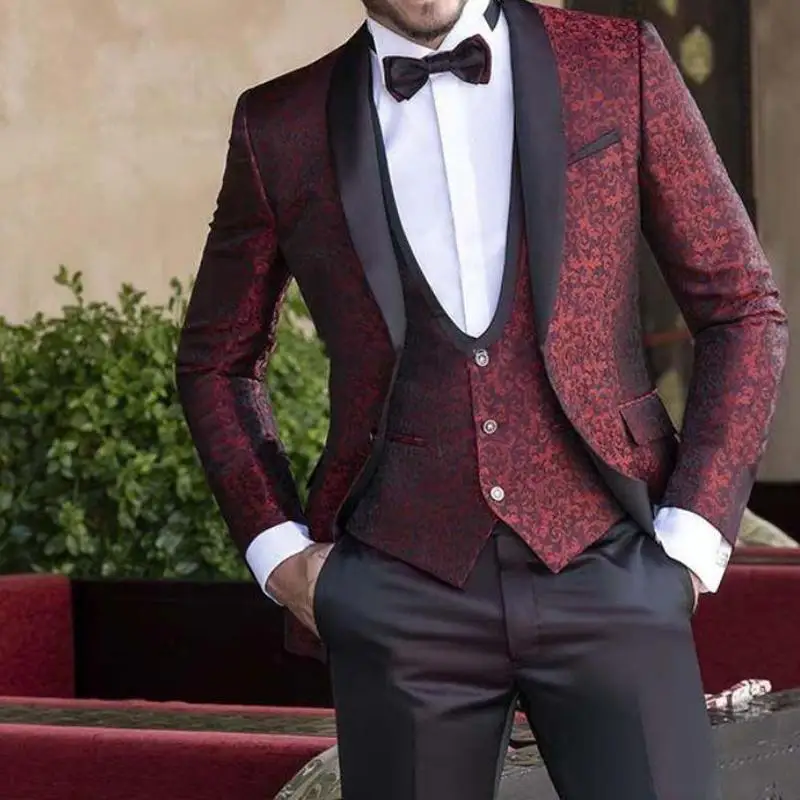 

2022 New Men's Suits Blazers Slimming Floral Men For Wedding Prom 3 Piece Custom Groom Tuxedos Man Fashion Clothes Men Suit