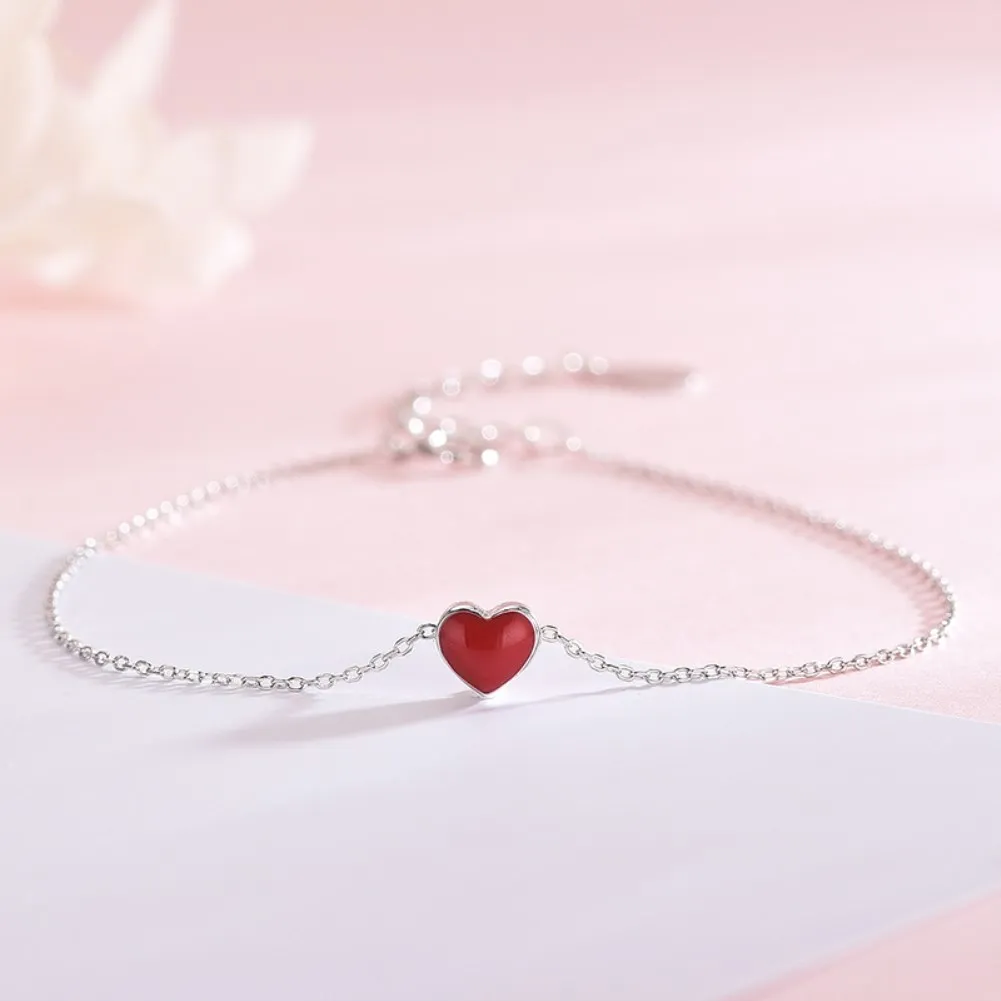 

Sterling Silver Necklace Wholesale Red Heart Drop Oil Fresh Peach Heart Collarbone Chain Sweet Cute Sleeve Five-piece Set