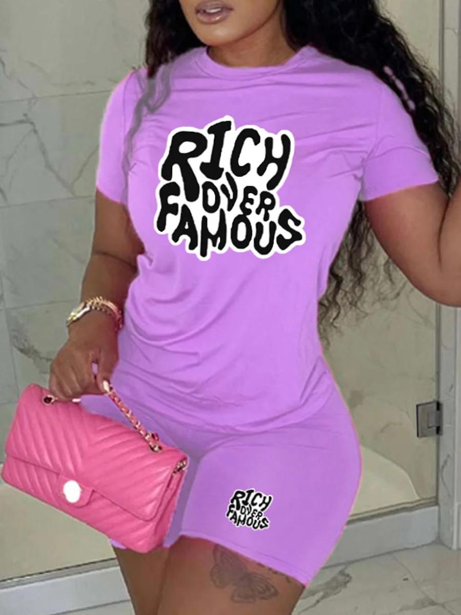 

LW Plus Size summer Two pieces set Letter Print Shorts Set Shorts Set Two Piece Short Sleeve Shorts Suit Casual Tracksuit Womens