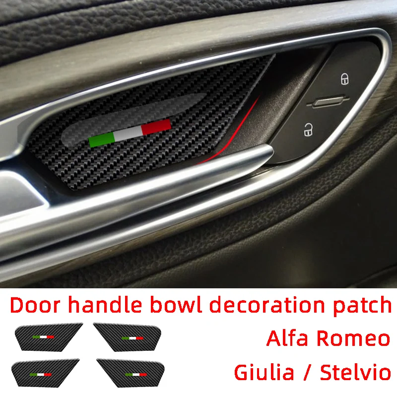 

4pcs Carbon Fiber Car Door Inner Bowl Decoration Stickers Trim Patch For Alfa Romeo Giulia Stelvio Car Interior Accessories