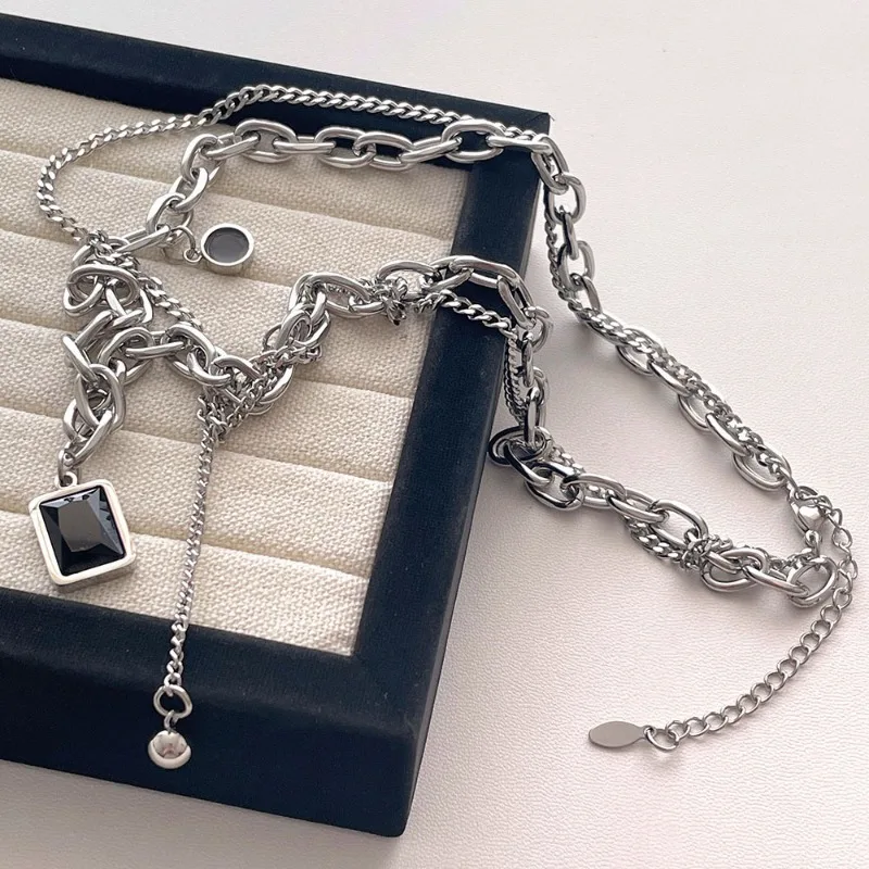 Ожерелья Draweye Y2k из нержавеющей стали с черным квадратом для женщин в стиле панк