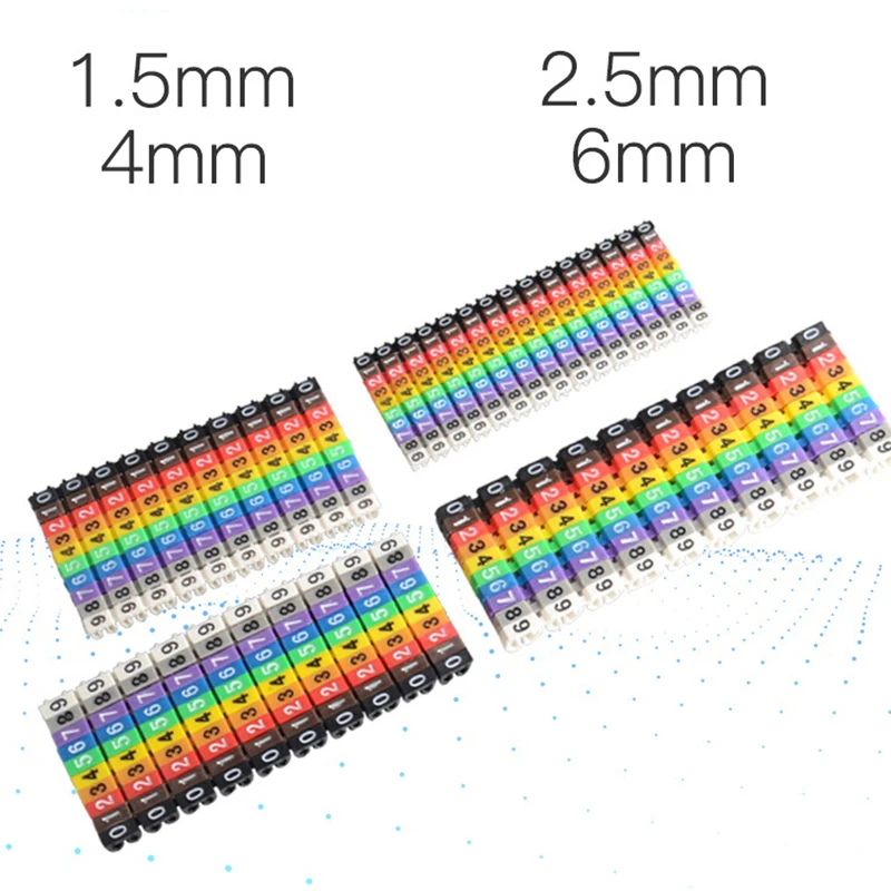 

100/150PCS M-0 0-9 0.75mm2-1.5mm2 Colored Arabic Numerals M Type CAT 6 Clip Cable Wire Marker 0 to 9 Label Tube Cable Marker