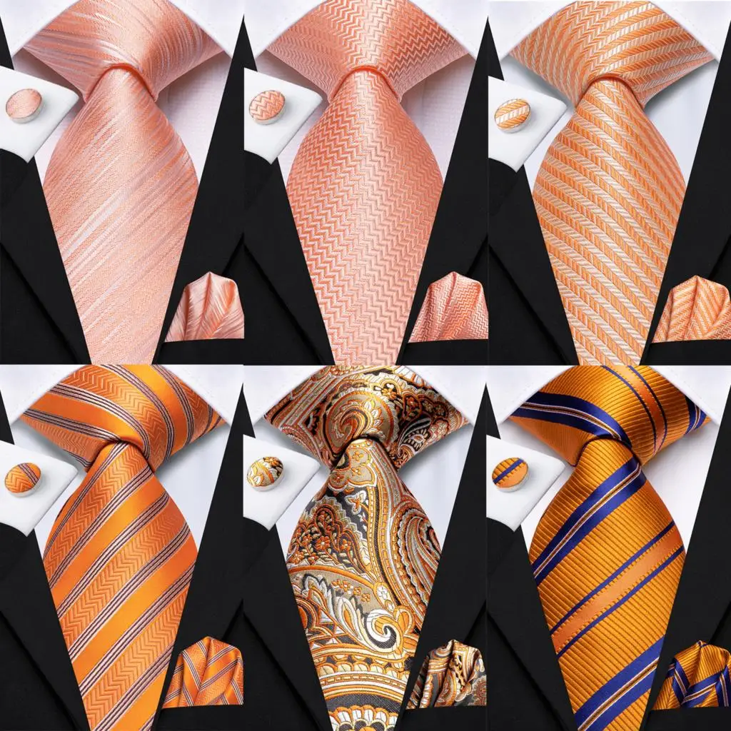

Полосатый Оранжевый Галстук для мужчин 2023 новый элегантный мужской галстук Карманный квадратный Запонки Свадебный аксессуар для жениха Hi-Tie дизайн оптовая продажа