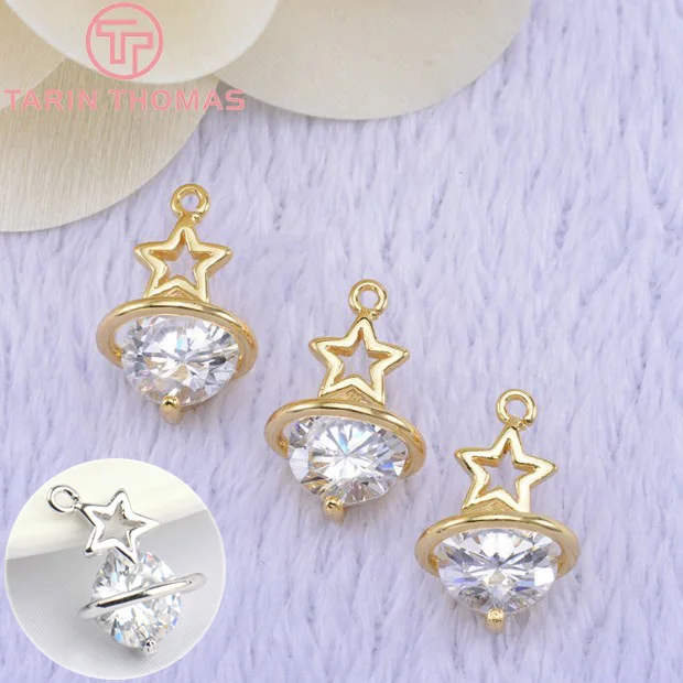 

(1306)6PCS 11x15MM 24K Gold Color Plated Brass with Zircon Star Charms Pendants High Quality DIY Jewelry Making Findings