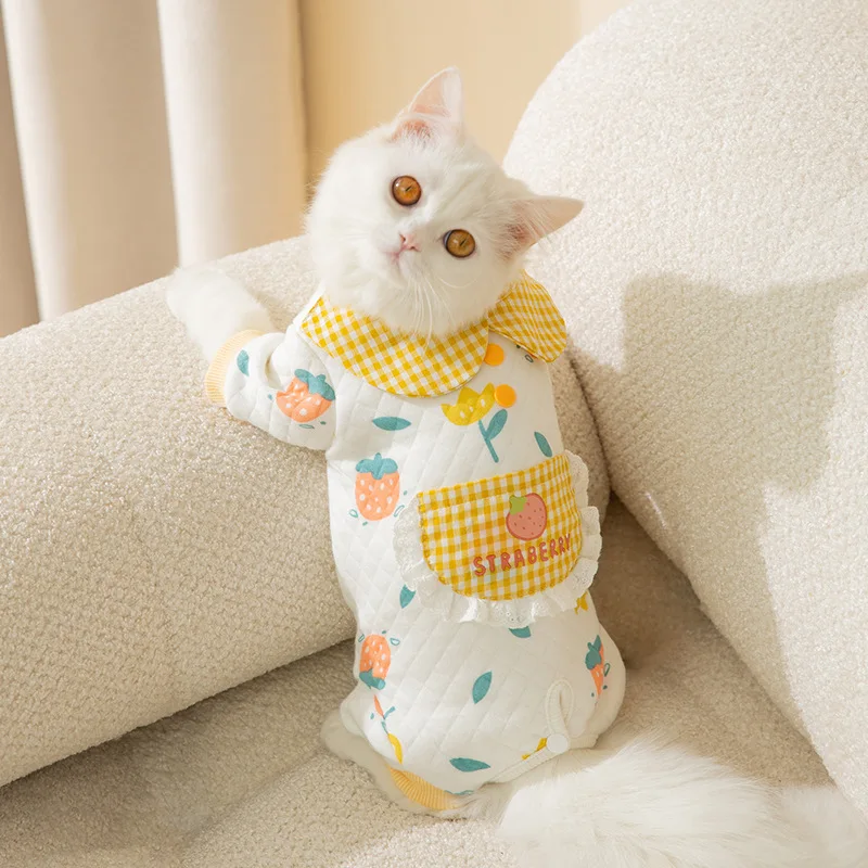 Winter Warm Cat Jumpsuit Small Dogs Printed Belly Wrap Clothes Puppy Pet Four-Legged Warm Coat Bichon Chihuahua
