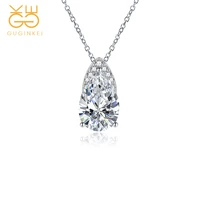 guginkei luxury simple water drop pear pink yellow zircon pendant necklaces women wedding 925 sterling silver necklace jewelry