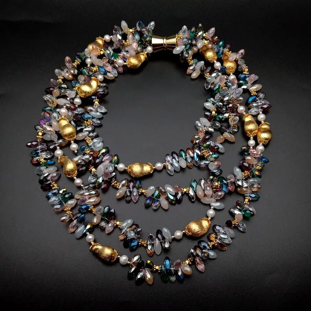 Колье с кристаллами в несколько слоев Y.YING с белыми жемчужинами для женщин и девочек.