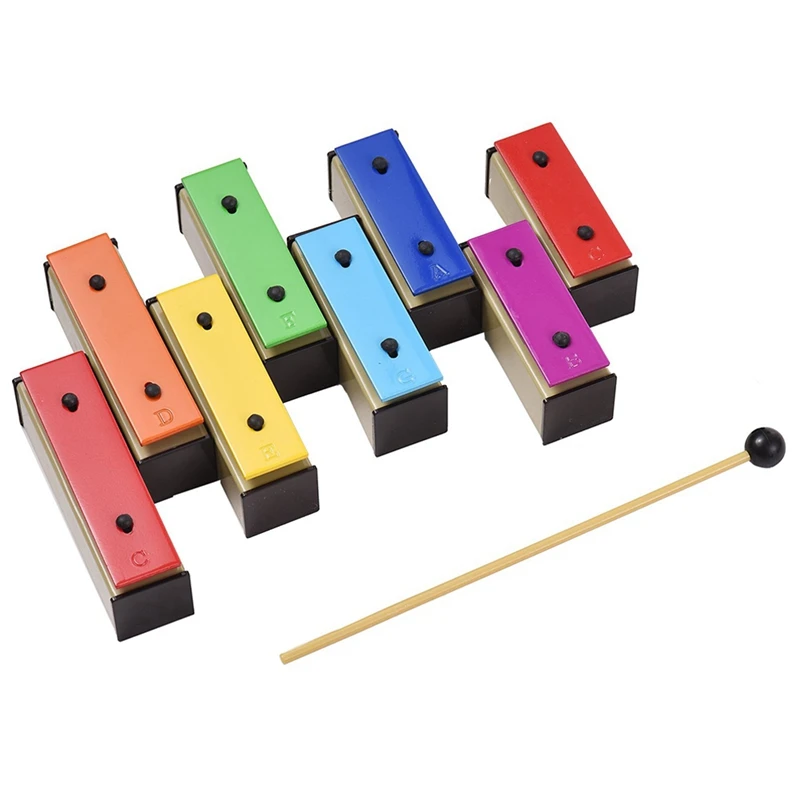 1 Набор ксилофон с 8 нотками цветной металлический глокенол радужного цвета