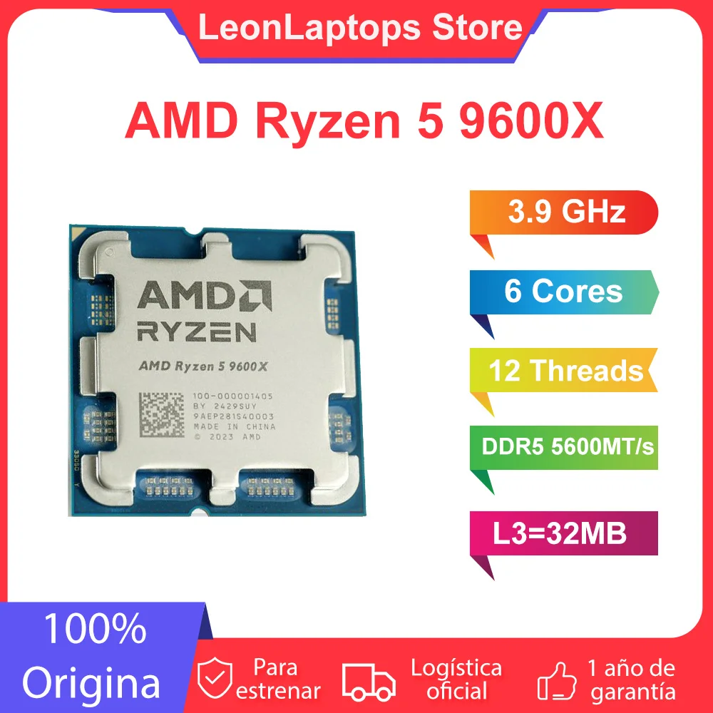 AMD Ryzen 5 9600X Original R5 9600X 6-Core 12-Thread 3.9 GHz 4NM 65W 38MB AM5 Socket CPU Processor Gaming Desktop PC Without Fan