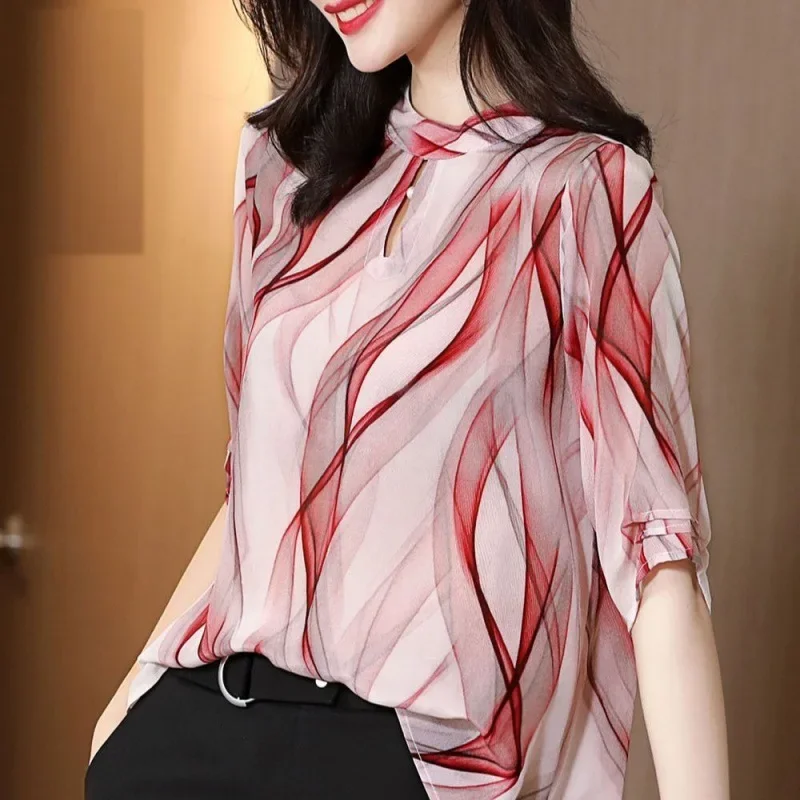 2024 новая модная шифоновая женская рубашка с коротким рукавом свободный крой