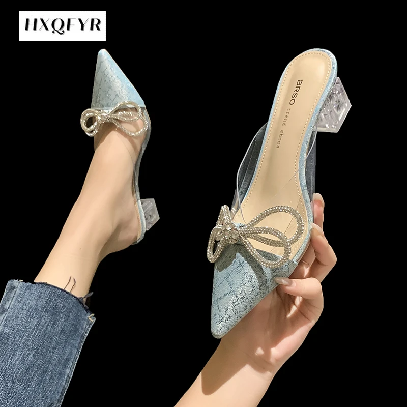 

Slippers Women 2022 Fashion Women's Slippers Summer New Rhinestone Bow High Heel Sandals Banquet Women's Slippers Women Shoes