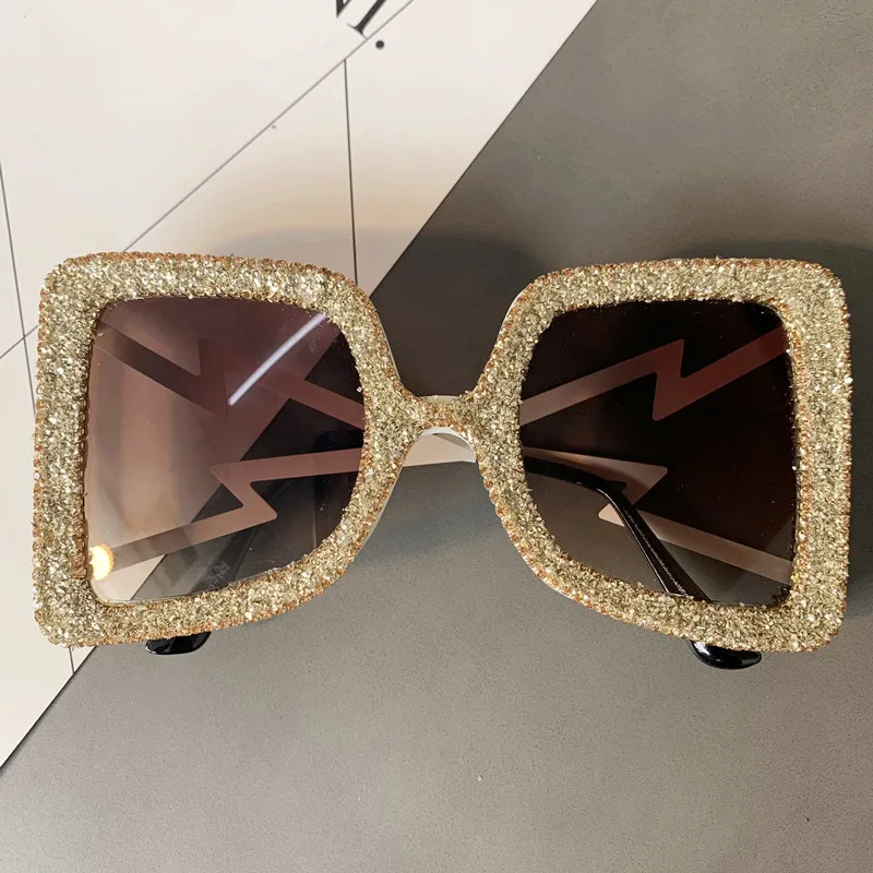 

Oversized Rhinestone Sunglasses Women New Steampunk Diamond Sunglasses Square Punk Eyeglasses Gradient Handmade Sunglasses Men