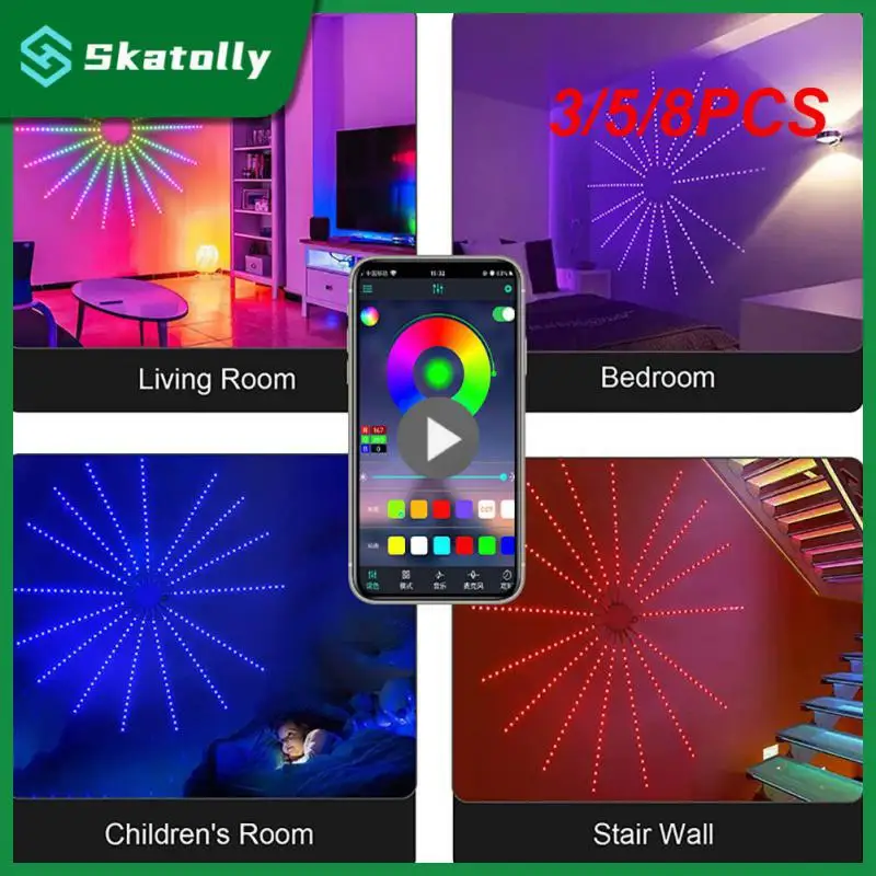 

3/5/8PCS 5v Diy Firework Lights Diy Mode Home Decor Smart Led Light Strip Portable App Control Usb