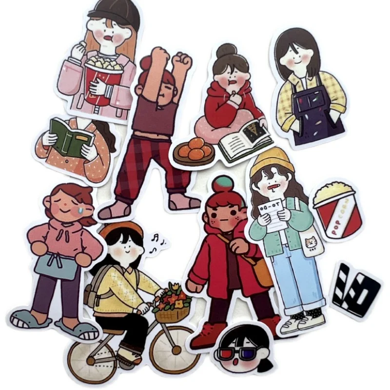 Handbook Girl Heart Cute Cartoon Girls My Idle Day Journey Record Diary Book Sticker Collage Material student stationery
