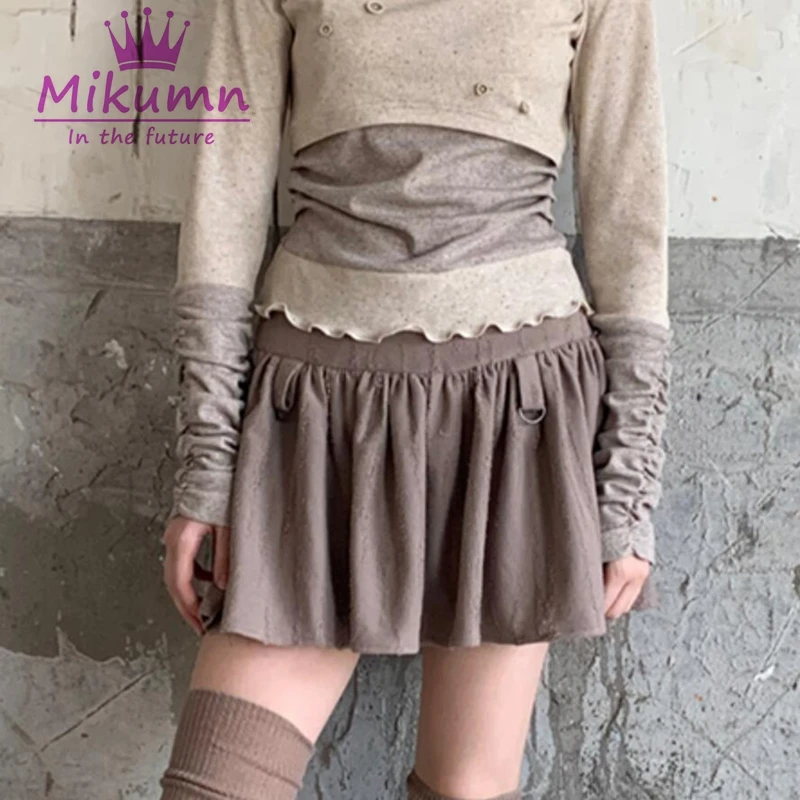 

Милая винтажная плиссированная юбка Mikumn в стиле Харадзюку Y2k для женщин, однотонная шикарная дизайнерская мини-юбка трапециевидной формы с высокой талией и эластичным поясом, уличная одежда
