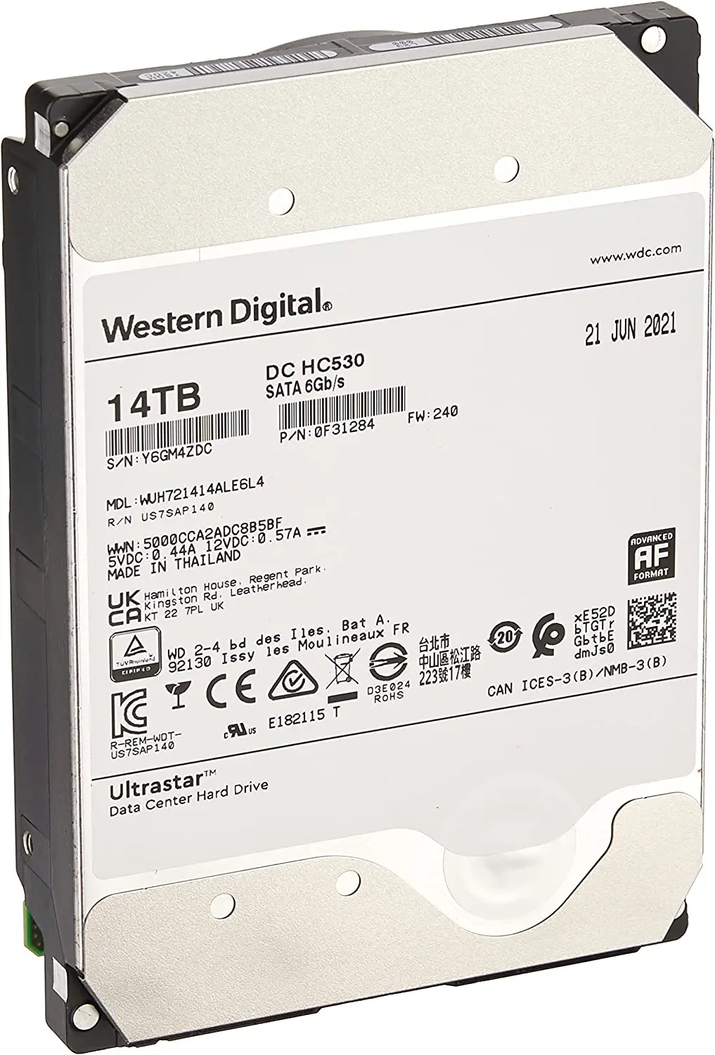 

Western Digital 14TB Ultrastar DC HC530 SATA HDD - 7200 RPM Class, SATA 6 Gb/s, 512MB Cache, 3.5" - WUH721414ALE6L4