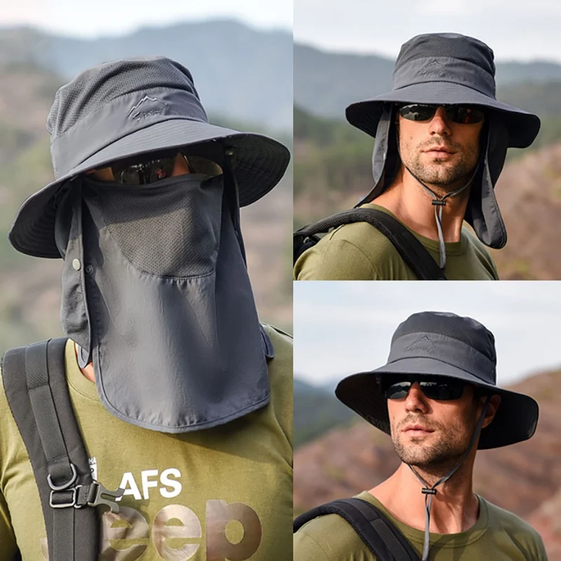 

Летние быстросохнущие Boonie анти-УФ шапка, маска для лица с широкими полями шляпа одежда для защиты от солнца с широкими полями Кепки для вожд...