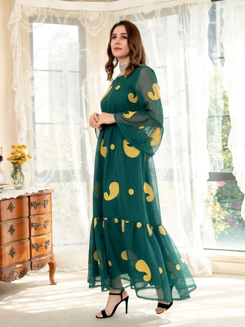 Ramadan Eid Mubarak Green Abaya Dubai Turkey Islam Muslim Arabic Long Dress Kaftans African Dresses For Women Robe Femme Longue