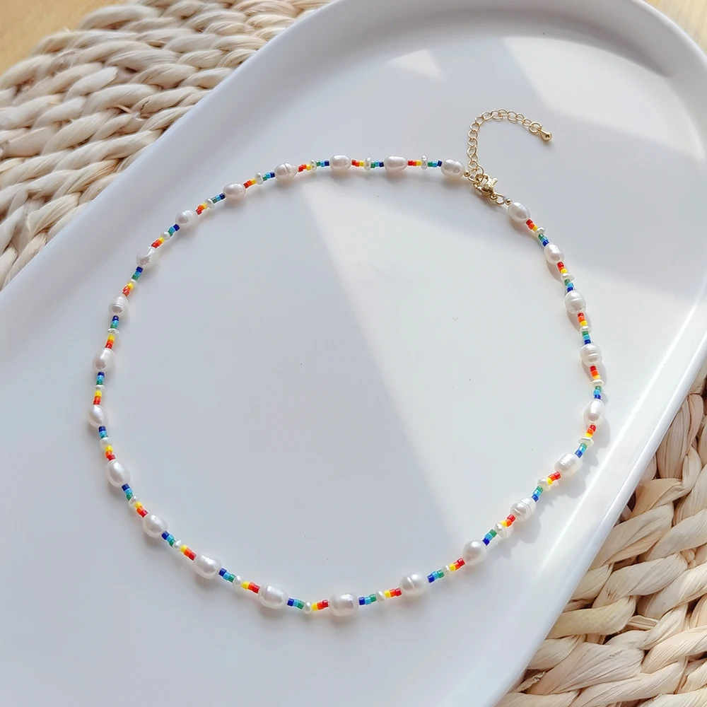 

Natural Pearl Neckalce for Women Bohemian Colorful Rainbow Choker Miyuki Seed Beads Necklaces Boho Jewelry Wholesale Supplier