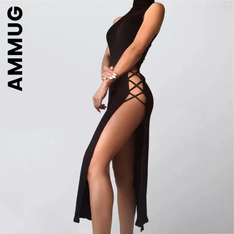 

Женское длинное платье с круглым вырезом, с высоким разрезом