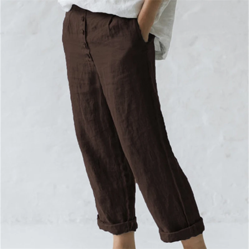 

Женские брюки до щиколотки с эластичным поясом, повседневные брюки из хлопка и льна, свободные брюки-Капри, шаровары, женские брюки на лето и осень 2023